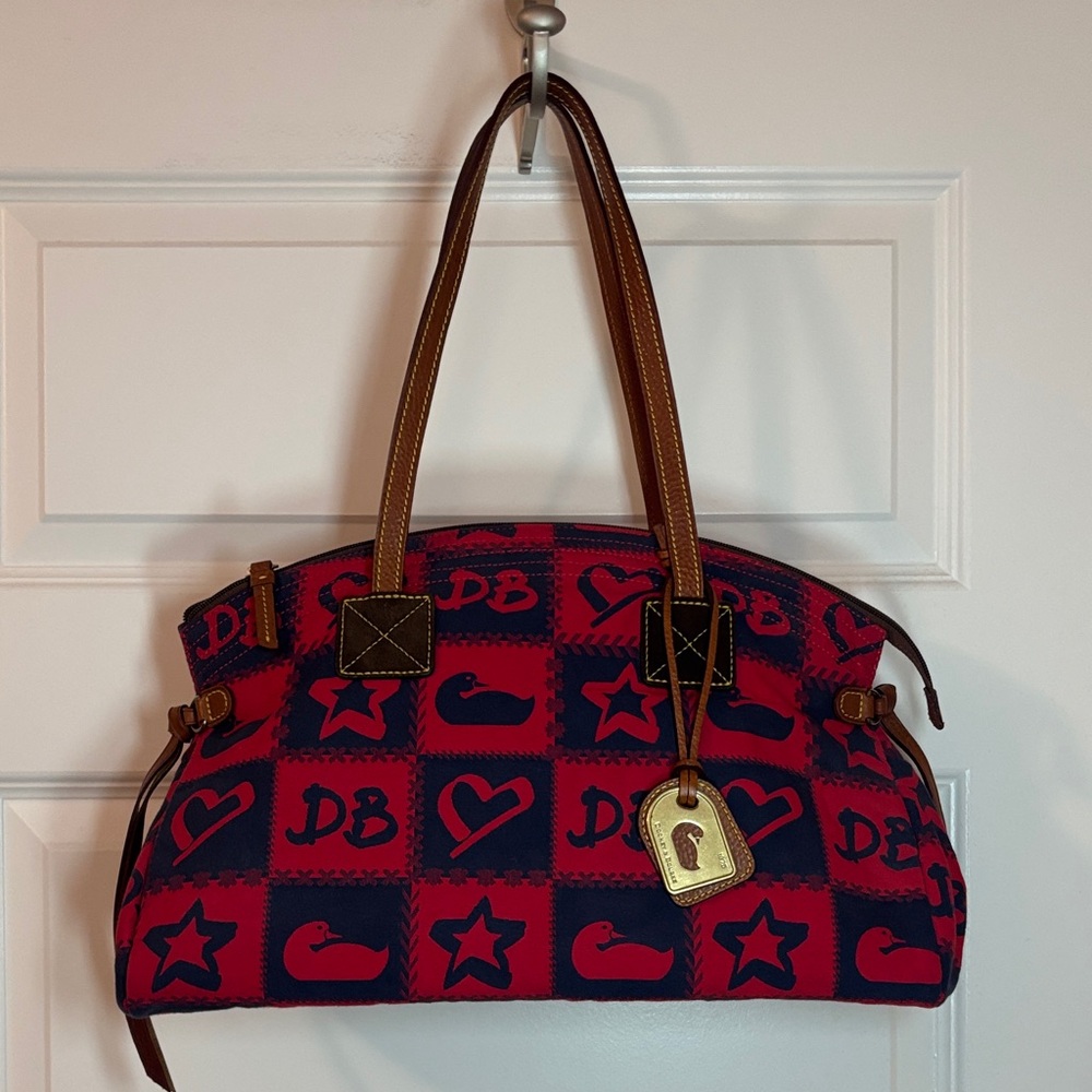 VTG Dooney & Bourke Red & Blue novelty canvas patchwork shoulder handbag NWT